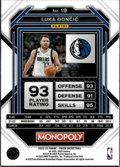 Luka Doncic Base Panini Prizm Monopoly 19 NM1
