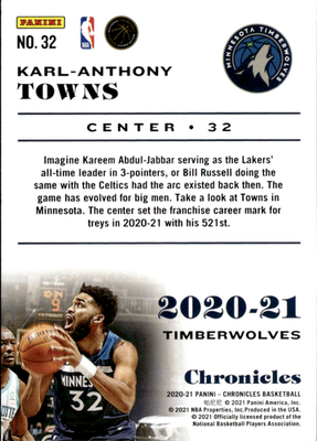 Karl Anthony Towns Green Panini Chronicles   Green 32 NM1