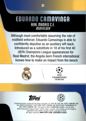 Eduardo Camavinga Base Topps Chrome UEFA Club Competitions 31 NM1