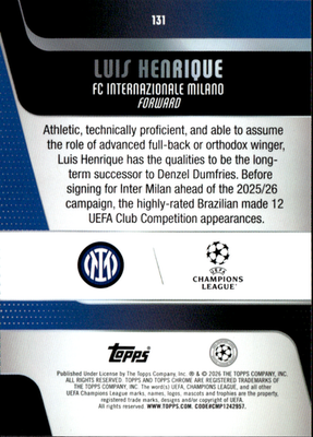 Luis Henrique Pink Mini Diamonds Topps Chrome UEFA Club    225/250 131 NM1