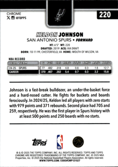 Keldon Johnson Base Topps Chrome 220 NM1