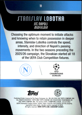 Stanislav Lobotka Base Topps Chrome UEFA Club Competitions 11 NM1