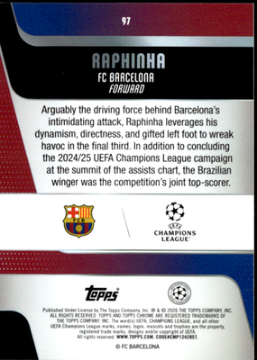 Raphinha Base Topps Chrome UEFA Club Competitions 97 NM1