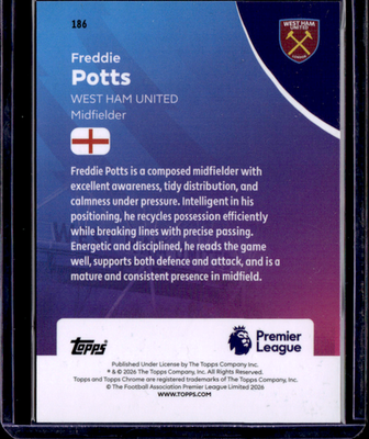 Freddie Potts Pink RayWave Refractor Chrome Premier League   245/250 186 NM1