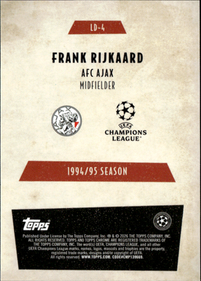 Frank Rijkaard Last Dance Topps Chrome UEFA Club Competitions   LD 4 NM1