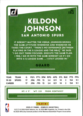 Keldon Johnson Base Donruss 152 NM1