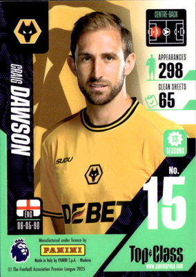Craig Dawson Base Panini Top Class Premier League 27 NM1