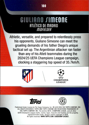 Giuliano Simeone Base Topps Chrome UEFA Club Competitions 100 NM1