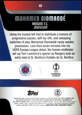 Mohamed Diomande Raywave Refractor Topps Chrome UEFA Club Competitions 45 NM1