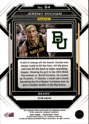 Jeremy Sochan Green Panini Prizm Draft Picks   Green 94 NM1