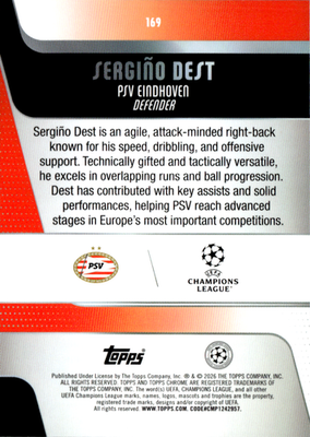 Sergiño Dest Base Topps Chrome UEFA Club Competitions   169 NM1