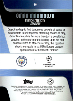 Omar Marmoush Base Topps Chrome UEFA Club Competitions 80 NM1