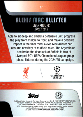 Alexis Mac Allister Base Topps Chrome UEFA Club Competitions 67 NM1