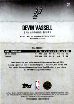 Devin Vassell Gold Topps Signature Class   341