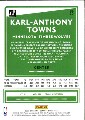 Karl Anthony Towns Base Donruss 20 NM1