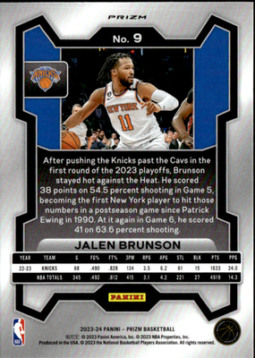 Jalen Brunson Prizms Red Seismic Panini Prizm   Prizms Red Seismic 9 NM1