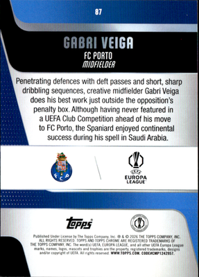 Gabri Veiga Base Topps Chrome UEFA Club Competitions 87 NM1