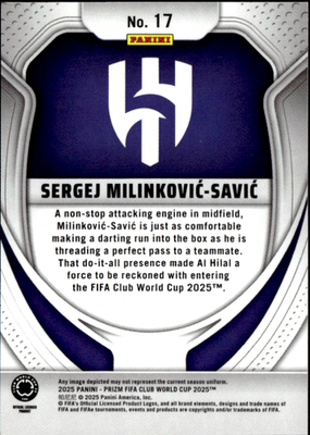 Sergej Milinkovic Savic Base Panini Prizm FIFA Club World Cup 17 NM1