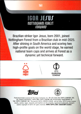 Igor Jesus Base Topps Chrome UEFA Club Competitions 161 NM1