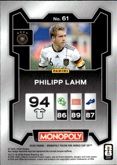 Philipp Lahm Base Panini Prizm Monopoly FIFA World Cup 61 NM1