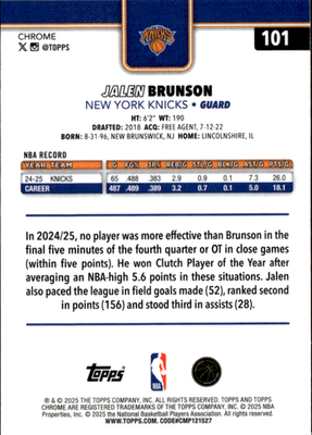 Jalen Brunson Base Topps Chrome 101 NM1
