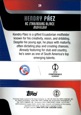 Kendry Páez Base Topps Chrome (RayWave Refractor) UEFA Club Competitions 29 NM1