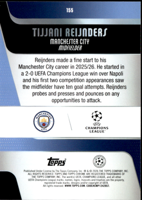Tijjani Reijnders Geometric Refractor Topps Chrome UEFA Club Competitions 155 NM1