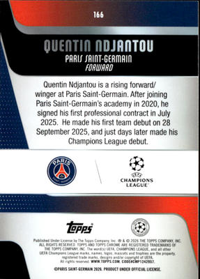 Quentin Ndjantou Base Topps Chrome UEFA Club Competitions 166 NM1