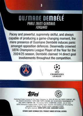 Ousmane Dembélé Base Topps Chrome UEFA Club Competitions 3 NM1