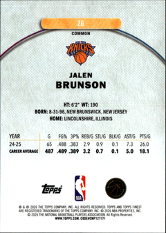 Jalen Brunson Blue X Fractor Finest   Blue X Fractor 26 NM Numbered 62/991
