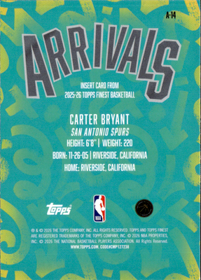 Carter Bryant Arrivals Refractor Finest   Arrivals Refractor A 14 NM1