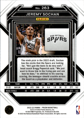 Jeremy Sochan Base Panini Prizm 263 NM1