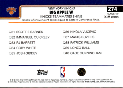 Big Apple W: Knicks Teammates Shine Foil Pattern Topps   Foil Pattern 274 NM1