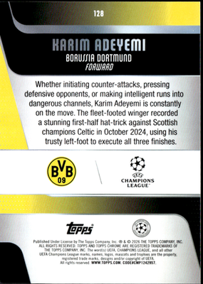 Karim Adeyemi Base Topps Chrome UEFA Club Competitions 128 NM1