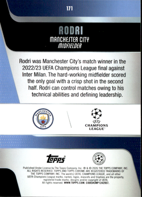 Rodri Base Topps Chrome UEFA Club Competitions 171 NM1