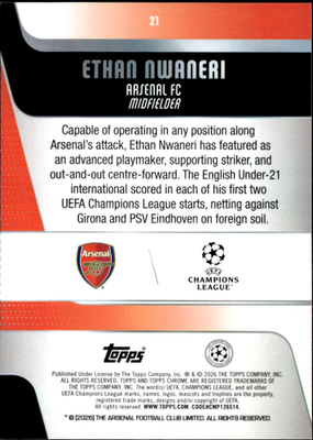Ethan Nwaneri Base Topps Chrome UEFA Club Competitions 21 NM1