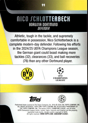 Nico Schlotterbeck Yellow Mini Diamonds Topps Chrome 249/275   99 NM1