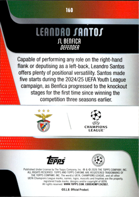 Leandro Santos Base Topps Chrome UEFA Club Competitions 160 NM1