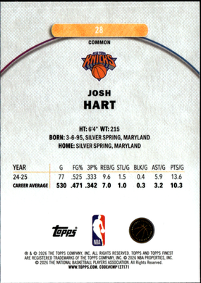 Josh Hart Base Finest 28 NM1