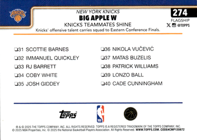 Big Apple W: Knicks Teammates Shine Base Topps 274 NM1