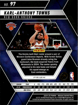 Karl Anthony Towns Reactive Blue Mosaic Panini Mosaic   Mosaic 97 NM1