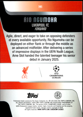 Rio Ngumoha Base Topps Chrome UEFA Club Competitions 191 NM1