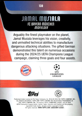 Jamal Musiala Base Topps Chrome UEFA Club Competitions 130 NM1