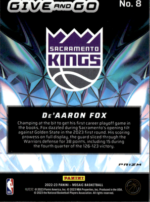 De'Aaron Fox Give and Go Mosaic Panini Mosaic   Give and Go Mosaic 8 NM1