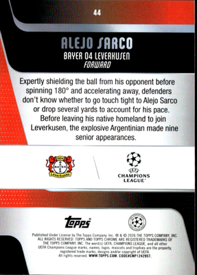 Alejo Sarco Base Topps Chrome UEFA Club Competitions 44 NM1