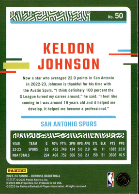 Keldon Johnson Green Laser Holo Donruss   Green Laser Holo 50 NM1