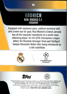 Endrick Base Topps Chrome UEFA Club Competitions 86 NM1