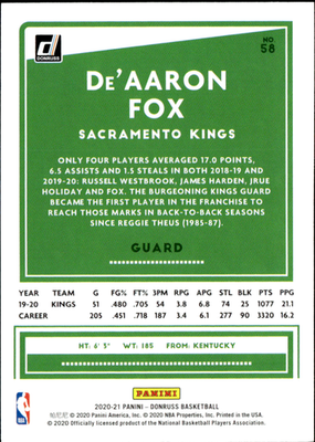 De'Aaron Fox Base Donruss 58 NM1