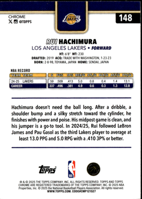 Rui Hachimura Prism Refractor Topps Chrome   Prism Refractor 148 LP1