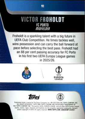 Victor Froholdt Base Topps Chrome UEFA Club Competitions 91 NM1